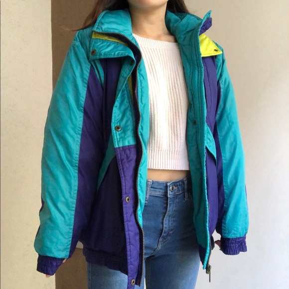 turquoise and purple jacket